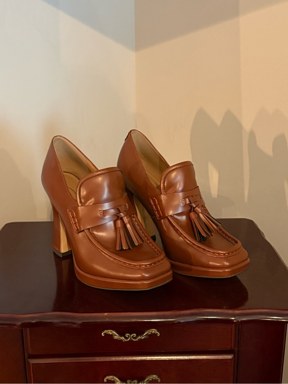 Sam Edelman Brown Tassel Block Heel Loafers - Picture 2 of 6